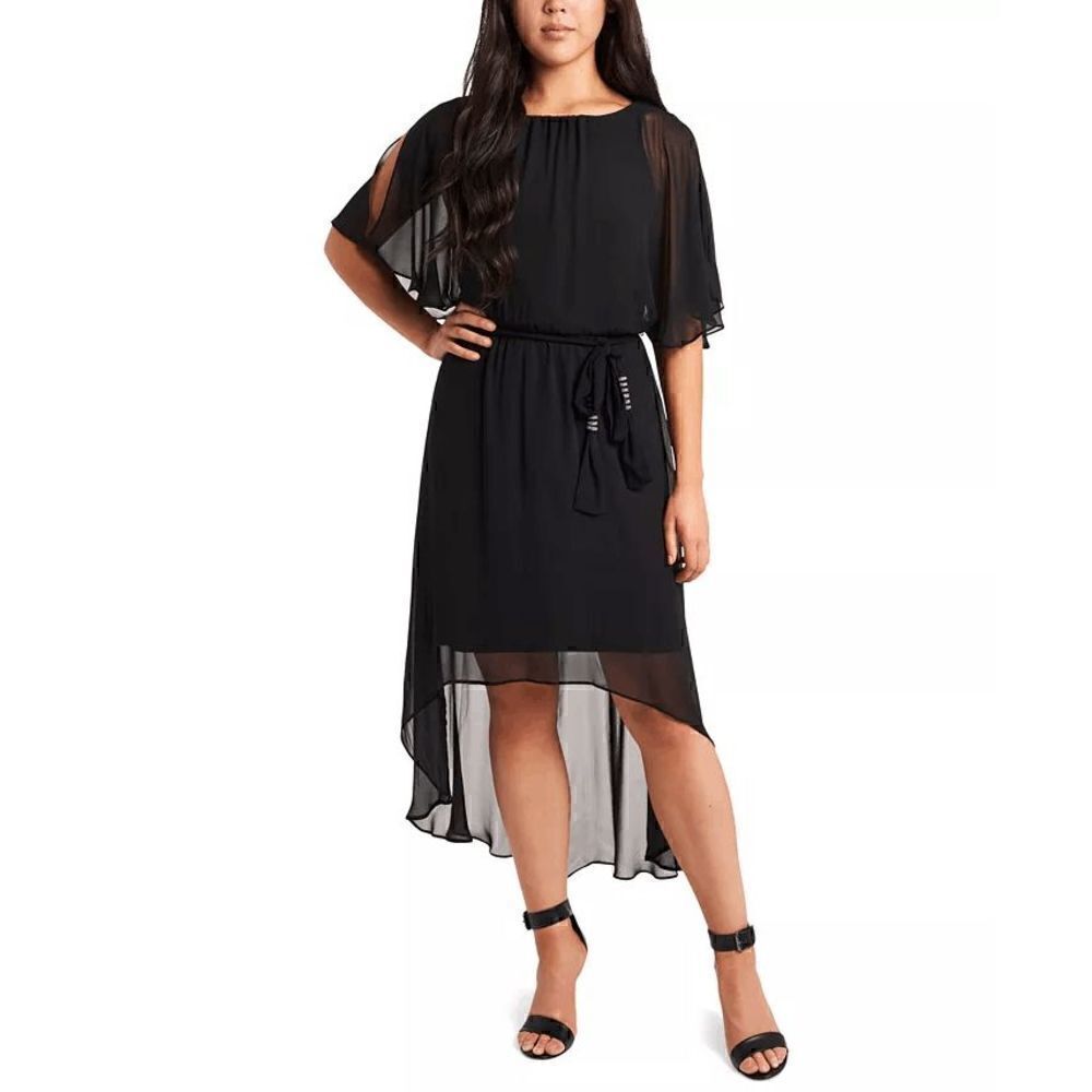 MSK Petite Fit & Flare Midi Scoop neckline Dress Black Size PS